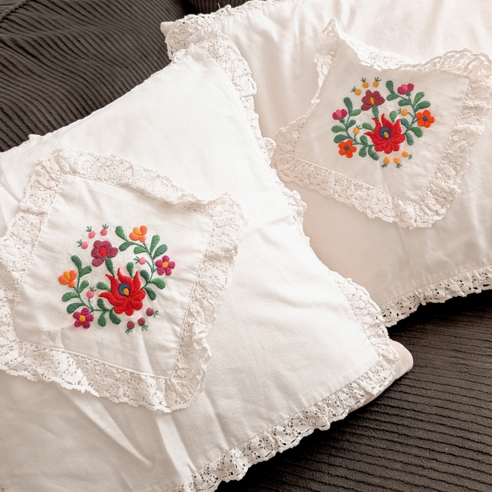 Set Of 2 Embroidered Floral Cushion Covers